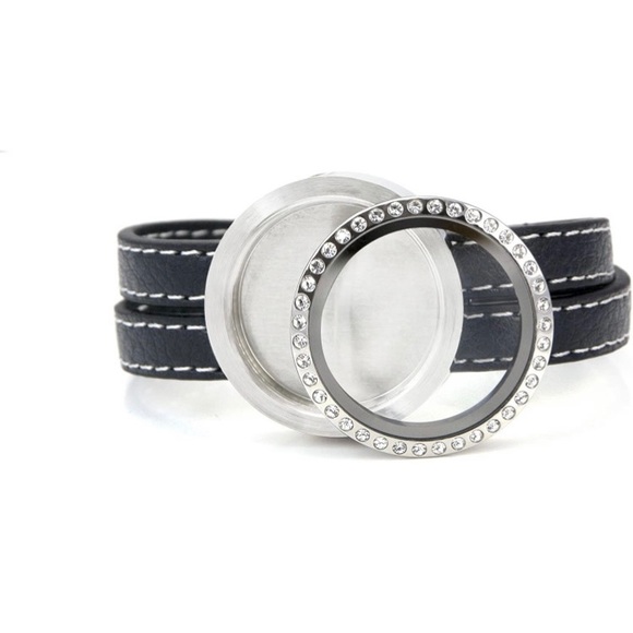New Leather Rhinestone Floating Locket Bracelet ❤️ - Picture 3 of 5